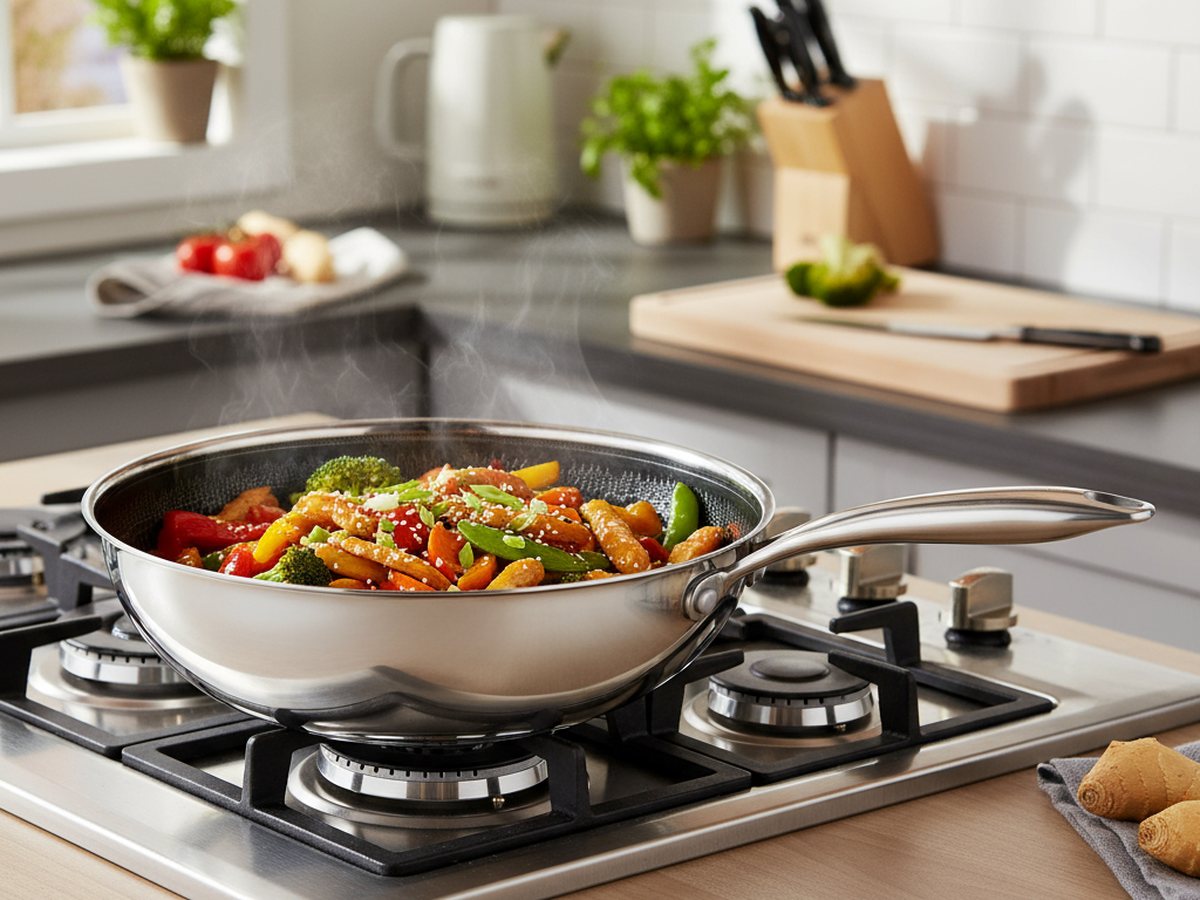 FIXLINE Wok Black Forest Edition mit Gemüse auf dem Gasherd